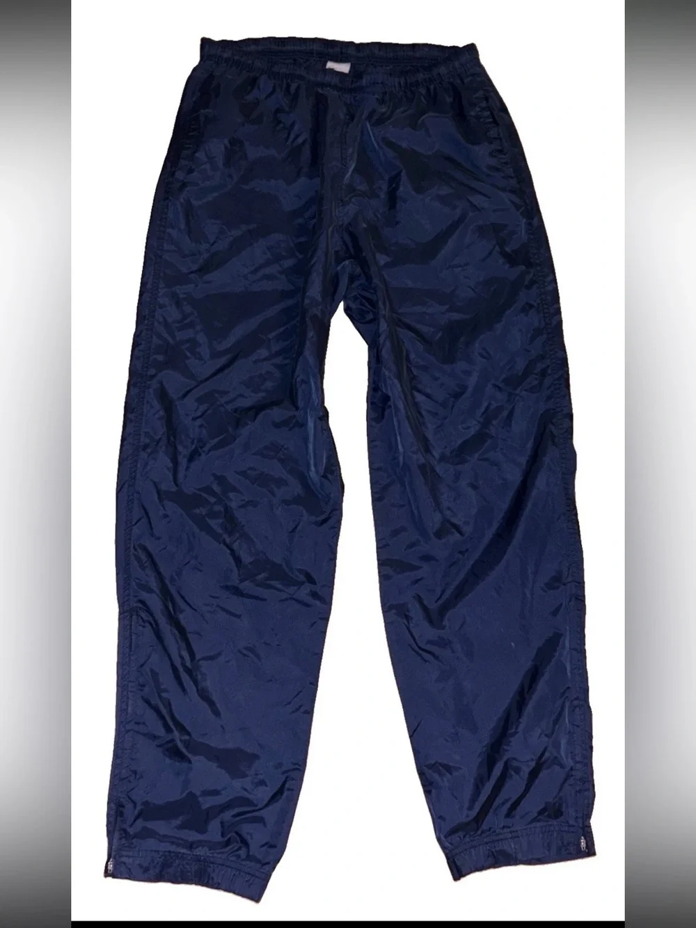 Nike Silver Tag Y2K Windbreaker Track Pants Navy Blue SZ.L Baggy Zip Ankle Nylon